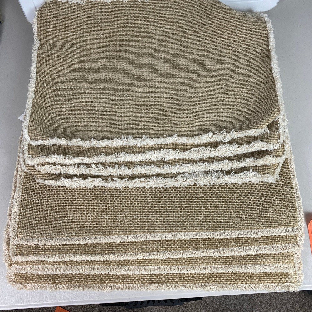 Pottery Barn Fringed Cotton Placemats Set of 8 Tan Woven Table Linens 14x20